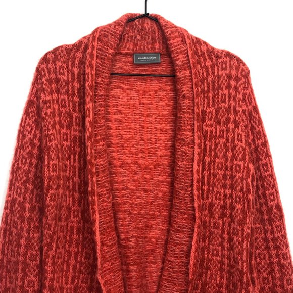 Wooden Ships Open Front Cardigan Sweater, Red, Wool Mohair Blend, Women's S/M - Picture 3 of 10